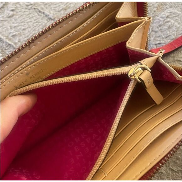 Kate Spade Zip Around Long Wristlet Wallet Red Leather Classic Everyday Casual - Picture 4 of 11